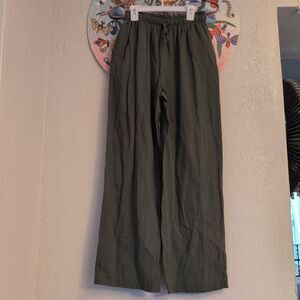 Lizsport Petite Hunter Green Cotton Stretch Paper Bag Waist Style Pants 1 Size